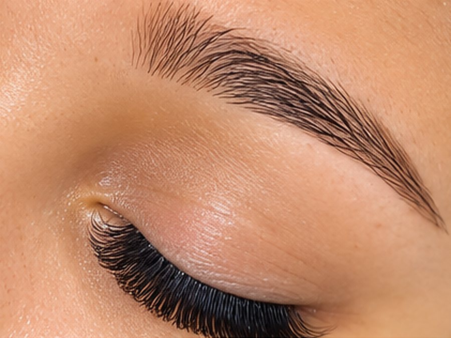 Shaped brow and lash set, side view